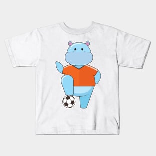 Hippo as Soccer player with Soccer ball Kids T-Shirt